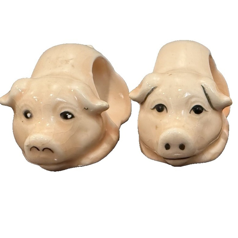 2 Piggy‎ Napkin Rings Country Ceramic Kitchen Dinning Farmhouse